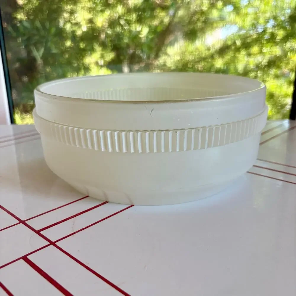 Vintage MCM Milk Glass Ceiling Light Shade Ribbed Clear Center